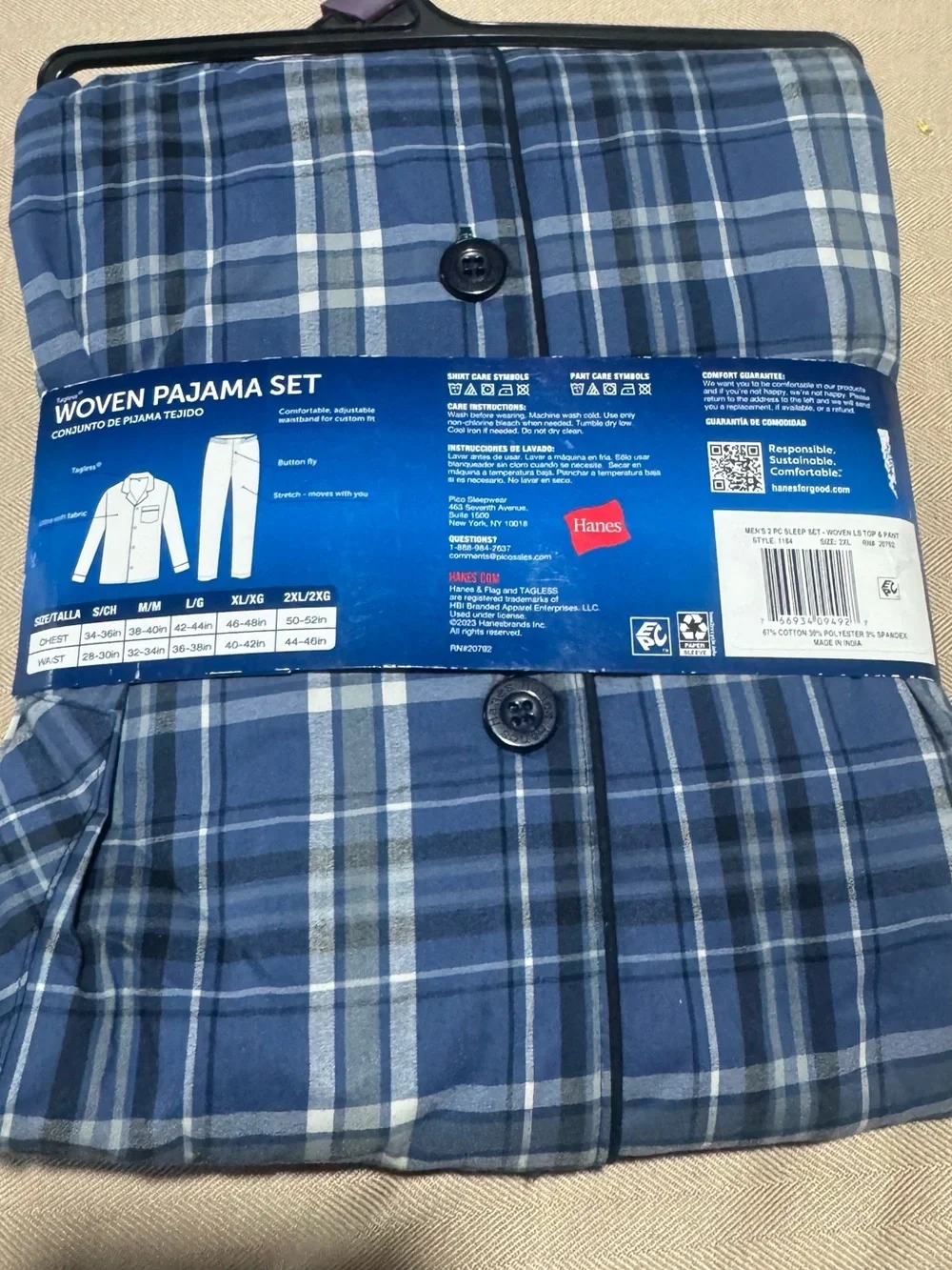 Hanes Boys Blue Plaid Woven‎ Pajama Set